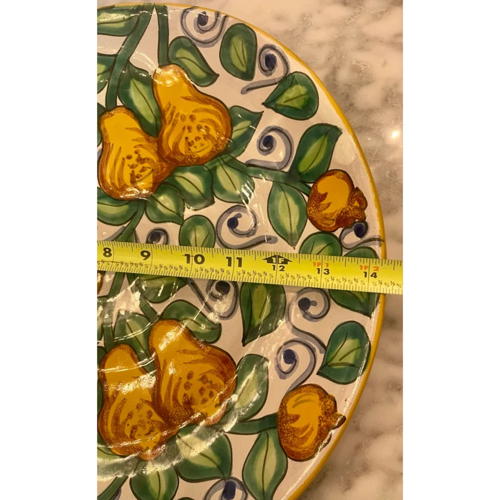 Giardini Aldini Hand Painted Pear Platter 14” Majolica Style Mexico Large Plate